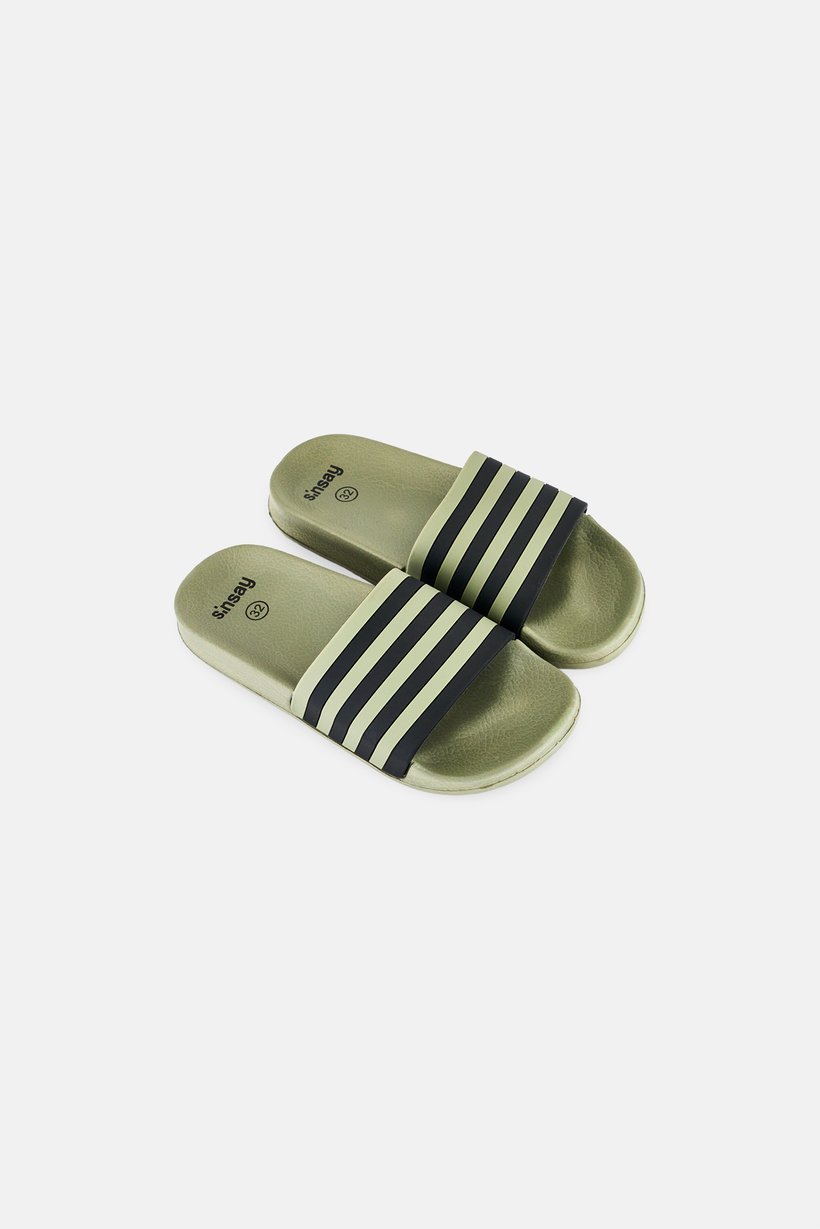 Kids Boy Slip On Stripe Slides, Sage
