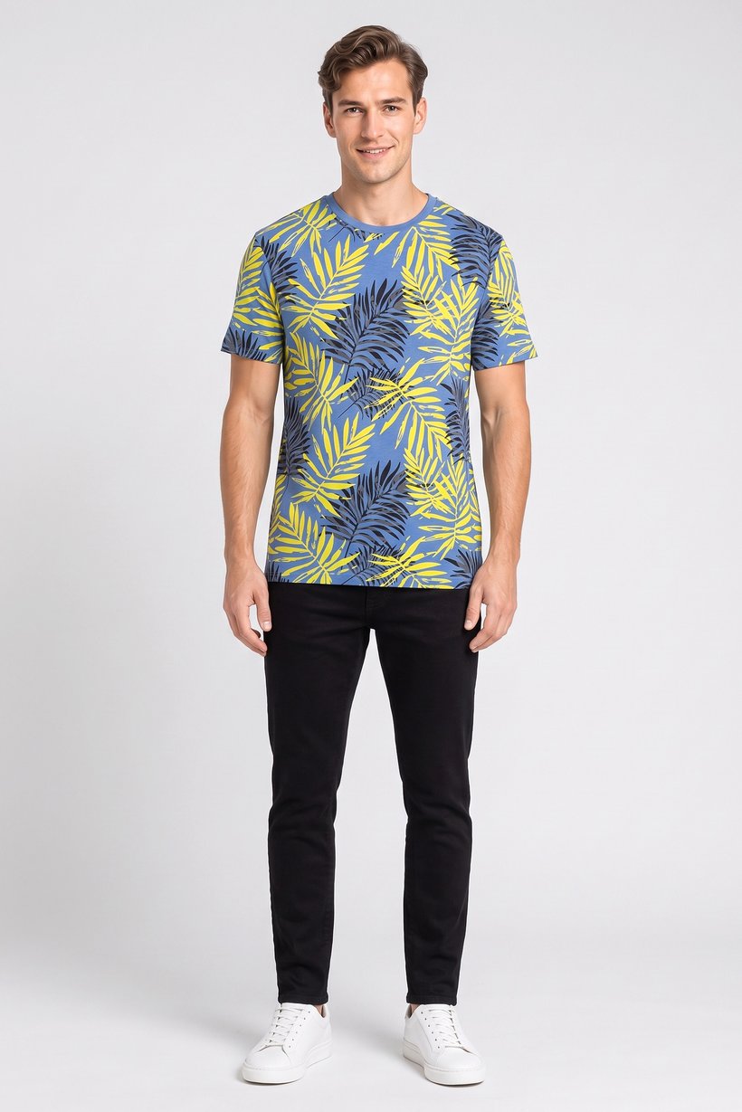 Men Crew Neck Short Sleeve Graphic Print T-Shirt, Multicolor