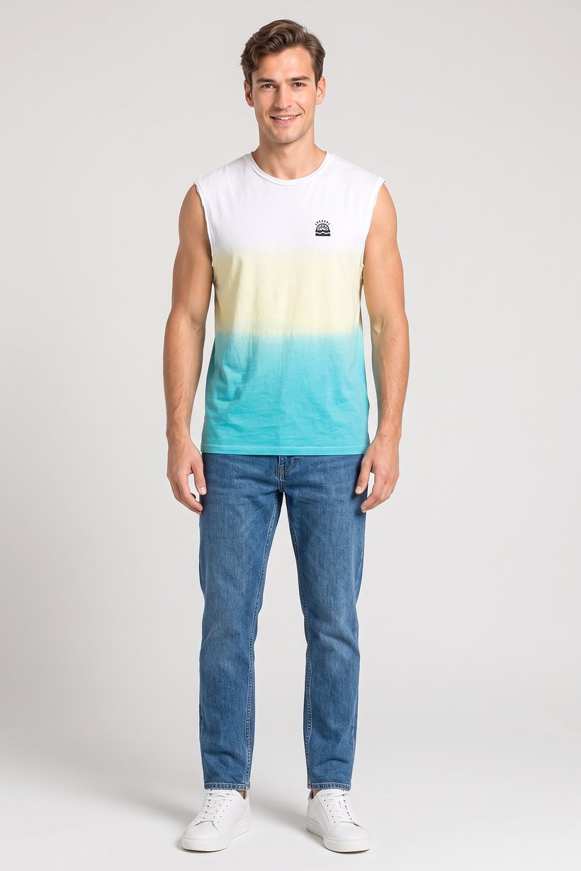Men Regular Fit Sleeveless Tie Dye T-Shirt, Multicolor