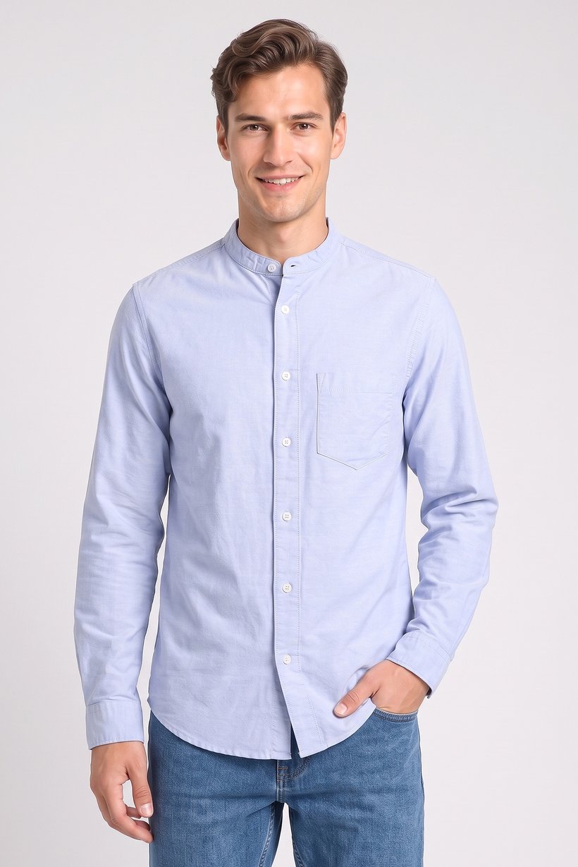 Men Regular Fit Long Sleeve Plain Casual Shirt, Sky Blue