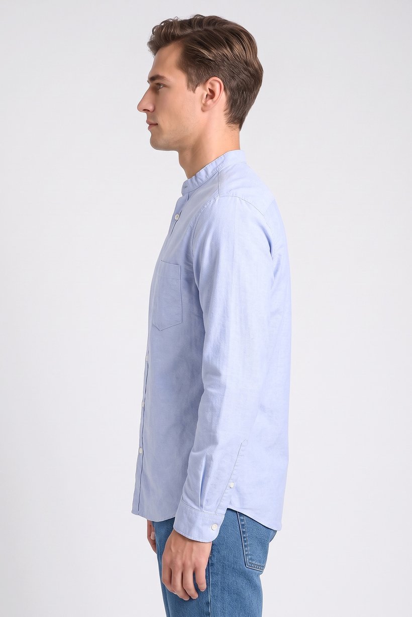 Men Regular Fit Long Sleeve Plain Casual Shirt, Sky Blue