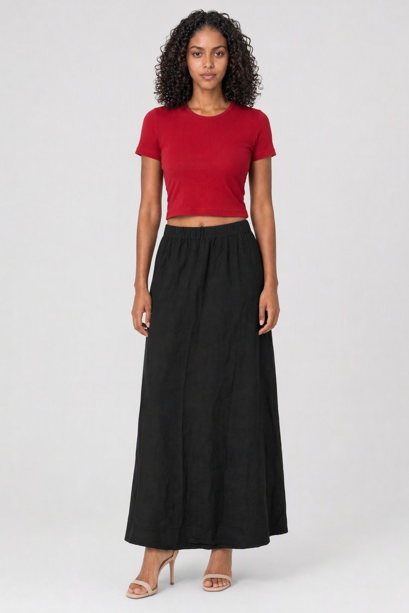 Women Textured Maxi Skirt, Black