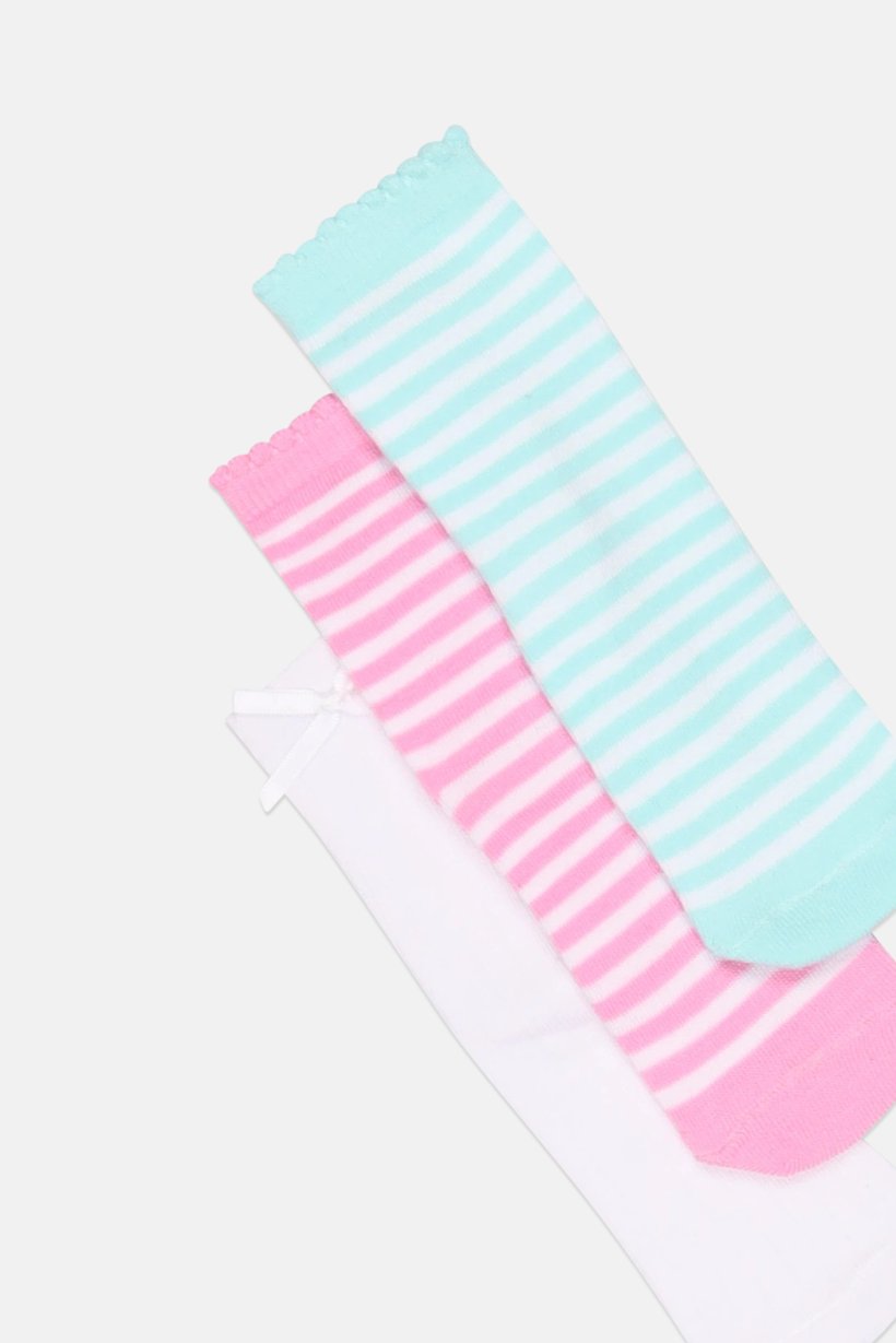 Toddlers Girl 4 Pairs Stripe Crew Socks, Multicolor