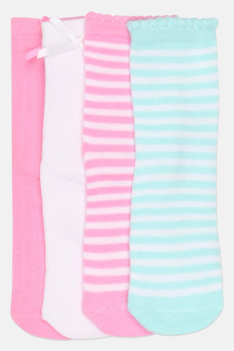 Toddlers Girl 4 Pairs Stripe Crew Socks, Multicolor