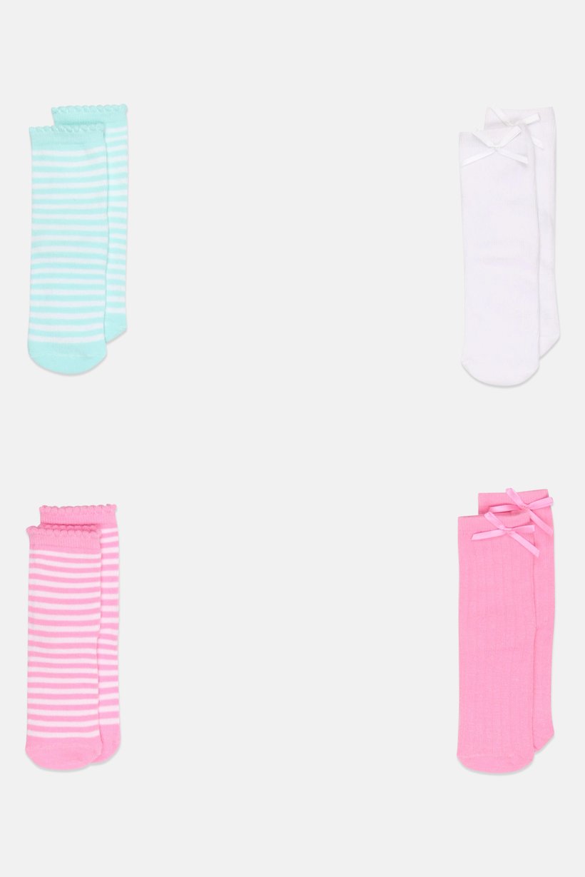 Toddlers Girl 4 Pairs Stripe Crew Socks, Multicolor