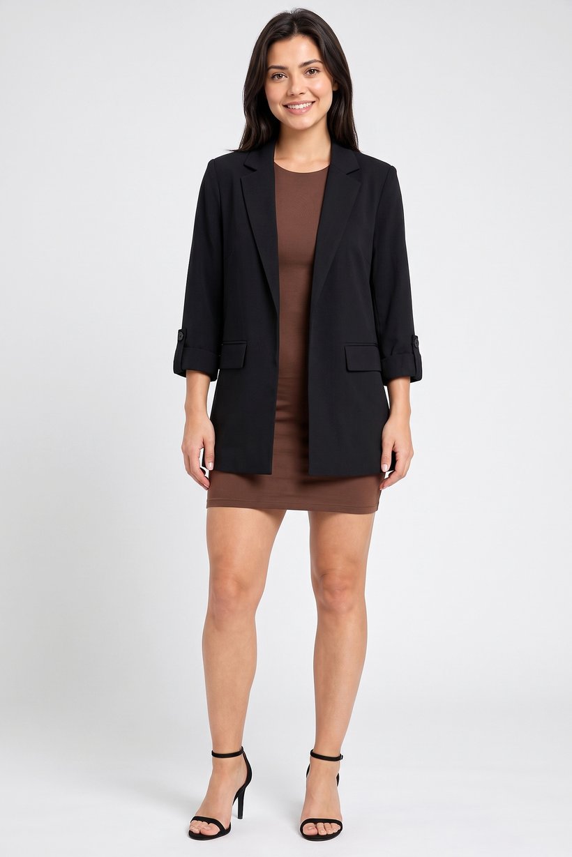 Women Regular Fit Solid Semi-Formal Blazer, Black