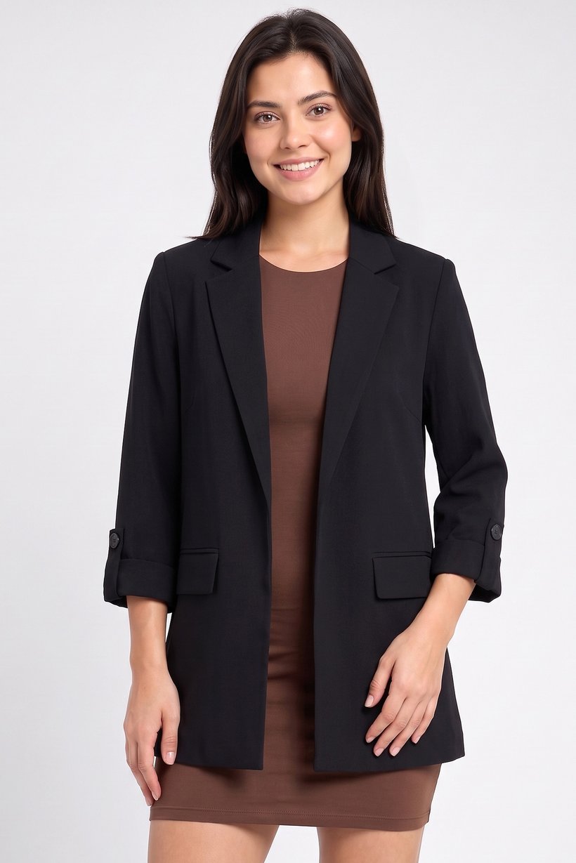 Women Regular Fit Solid Semi-Formal Blazer, Black