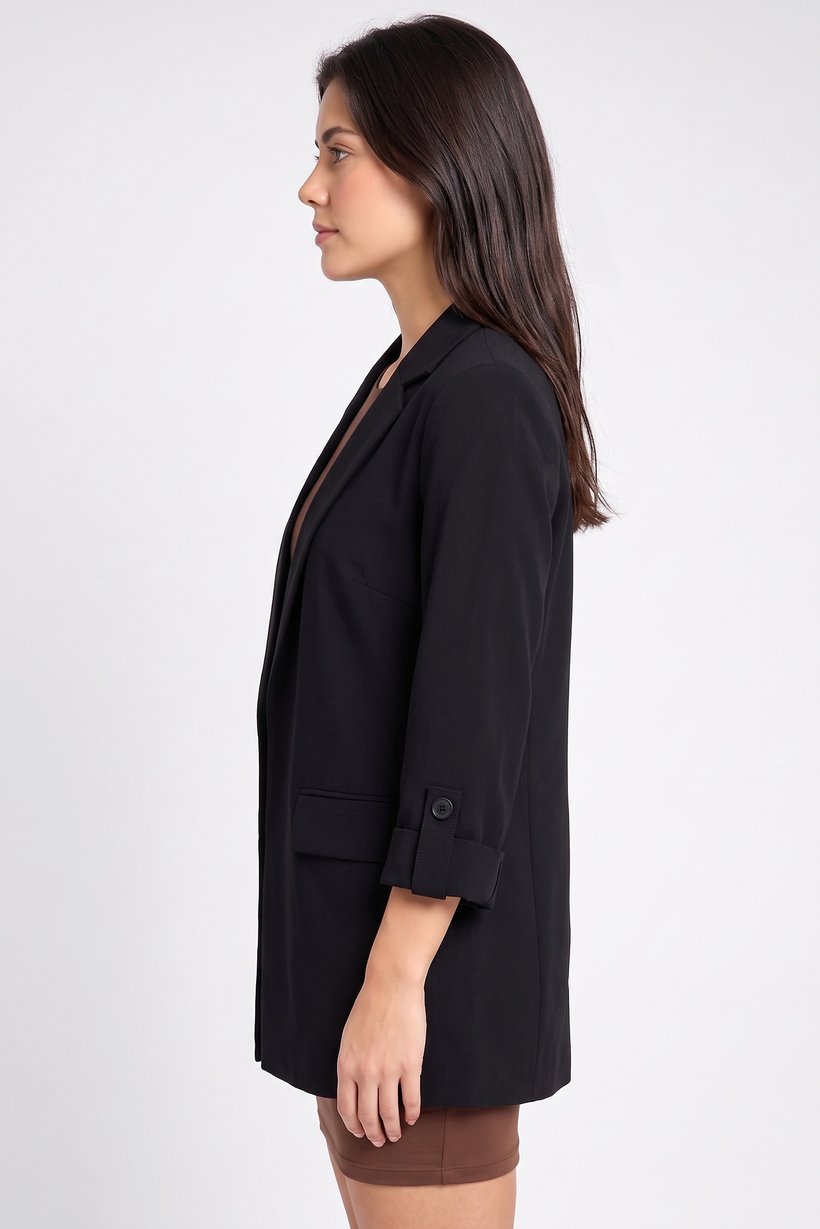Women Regular Fit Solid Semi-Formal Blazer, Black