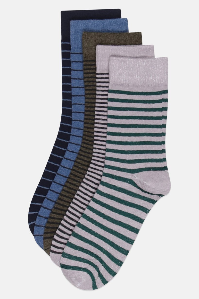 Men 5 Pairs Stripe Crew Socks, Multicolor
