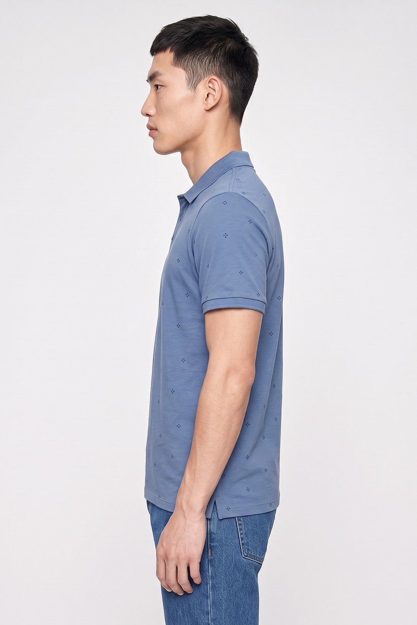 Men Regular Fit Allover Print Short Sleeve Polo Shirt, Dusty Blue