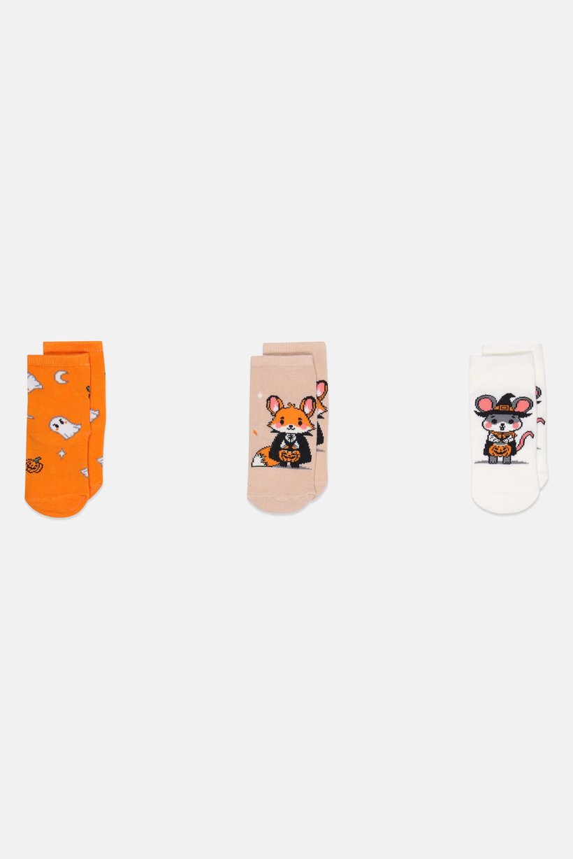 Toddlers Girl 3 Pairs Graphic Print Crew Socks, Multicolor