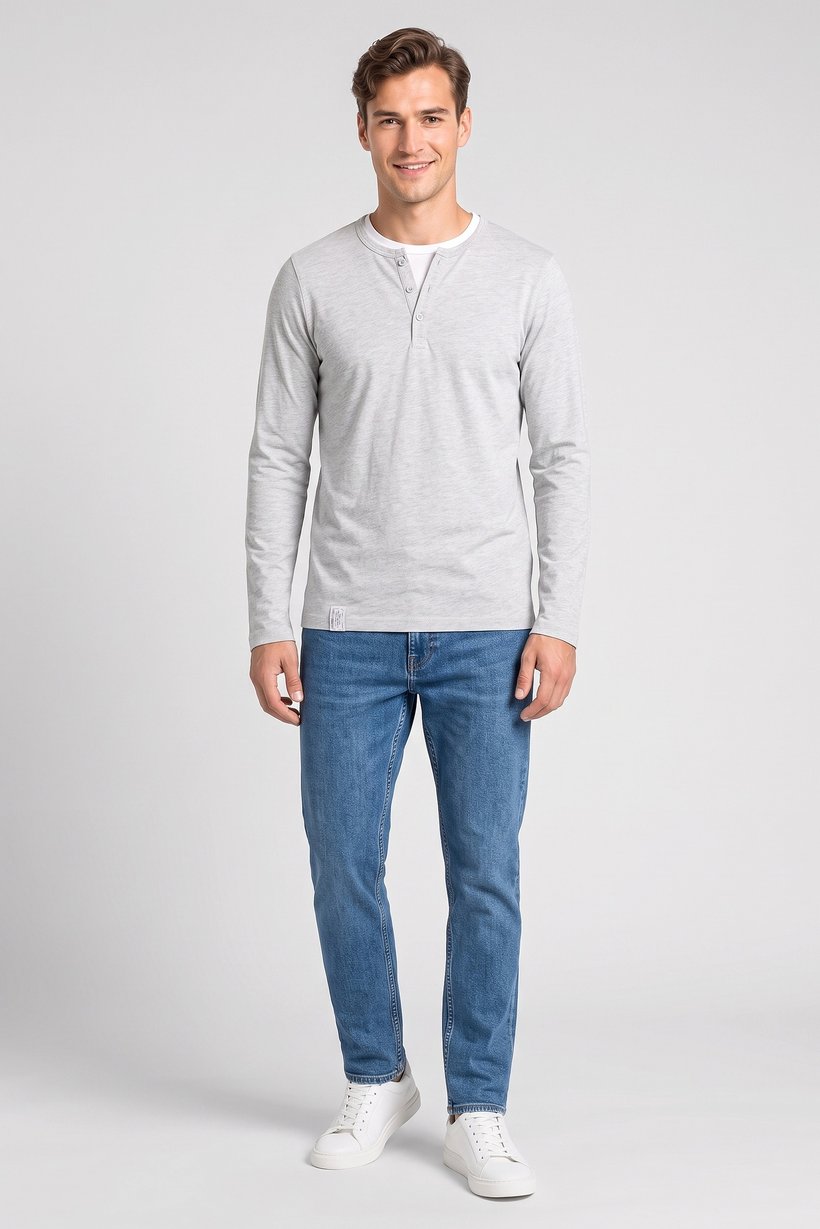 Men Crew Neck Long Sleeve Plain T-Shirt, Grey