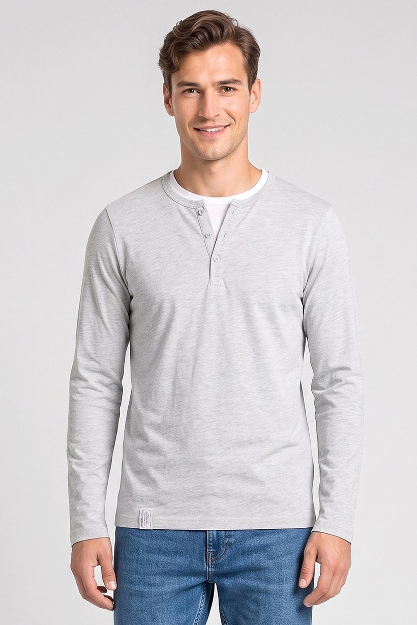 Men Crew Neck Long Sleeve Plain T-Shirt, Grey