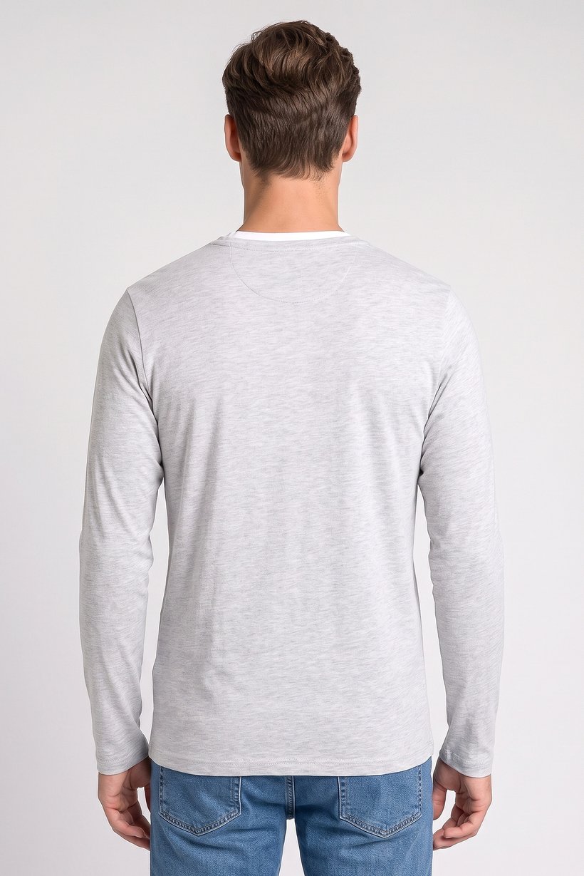 Men Crew Neck Long Sleeve Plain T-Shirt, Grey