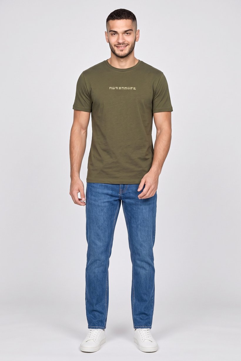 Men Crew Neck Short Sleeve Graphic T-Shirt, Dark Olive