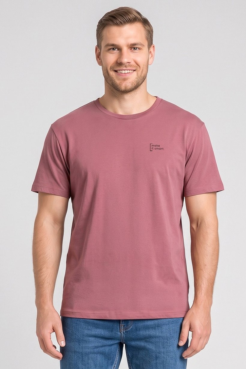 Men Round Neck Short Sleeve Graphic Print T-Shirt, Old Rose