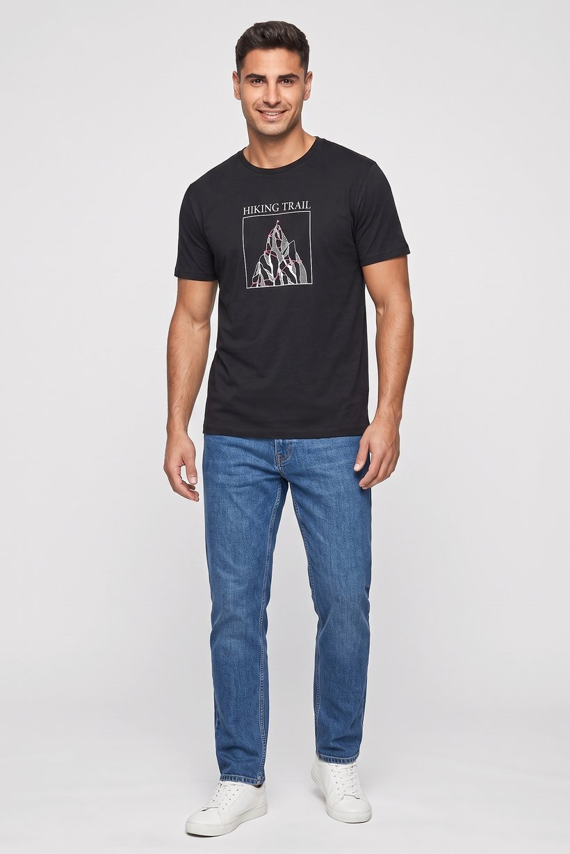 Men Crew Neck Short Sleeve Graphic Print T-Shirt, Black