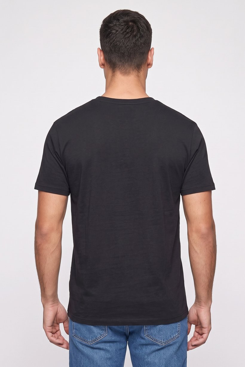 Men Crew Neck Short Sleeve Graphic Print T-Shirt, Black