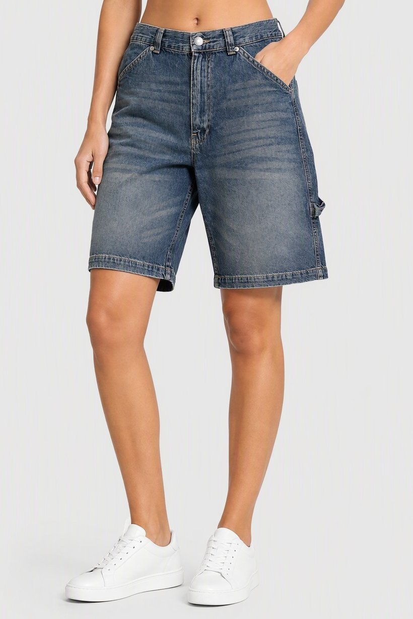 Women Washed Denim Shorts, Washed Blue