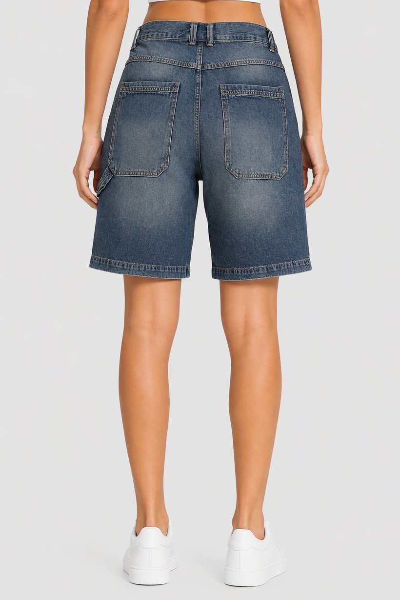 Women Washed Denim Shorts, Washed Blue