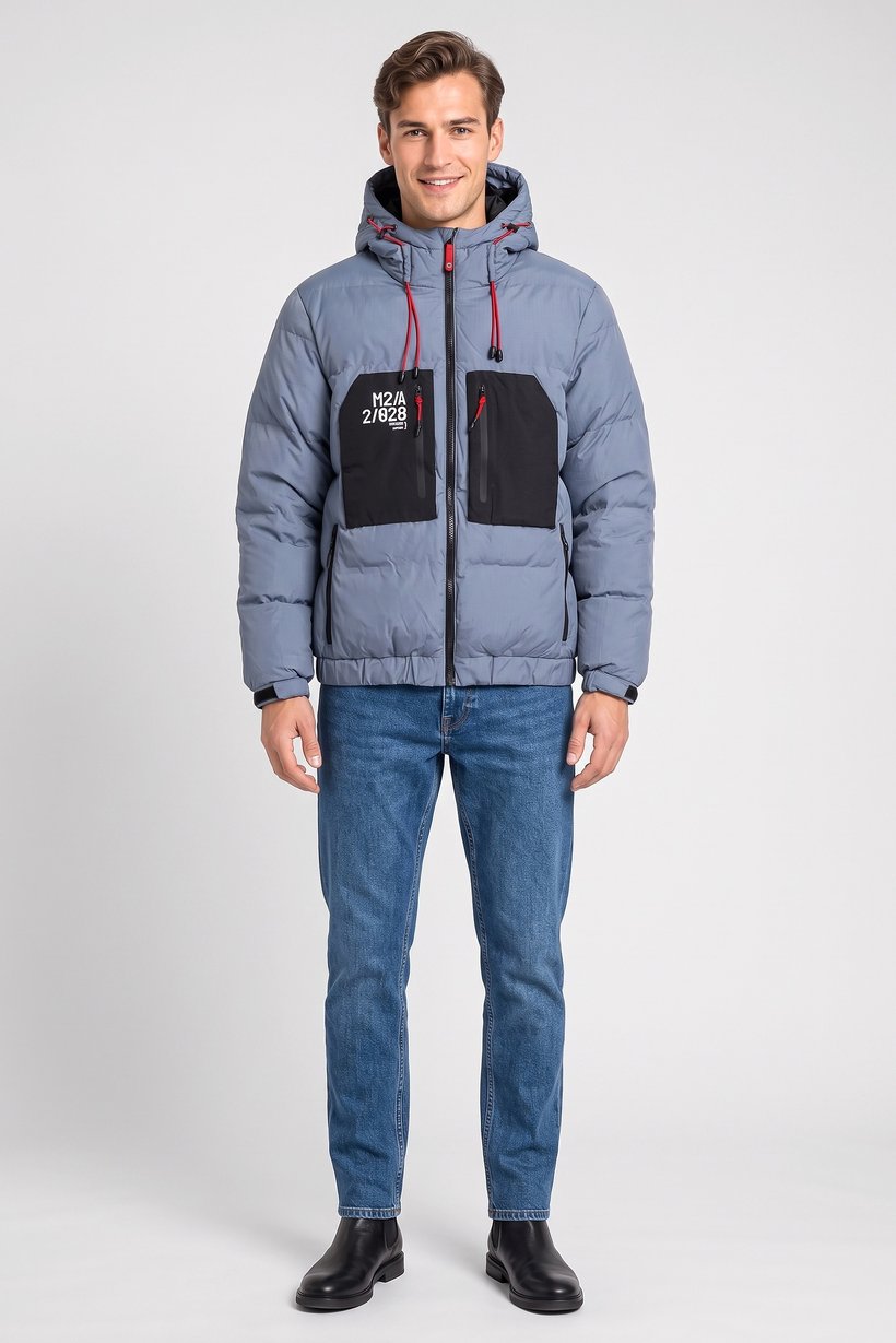 Men Quilted Puffer Jacket, Light Blue
