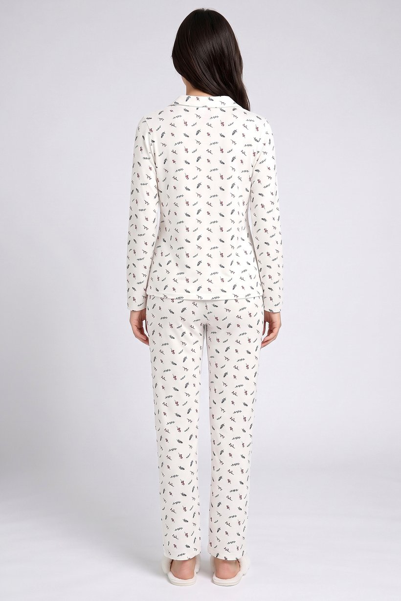Women 2 Pieces Allover Print Shirt And Bottom Pajama Set, Multicolor