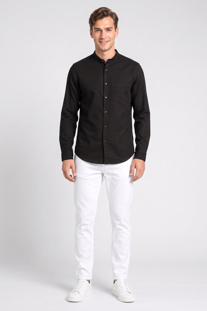 Men Regular Fit Long Sleeve Solid Casual Shirt, Black