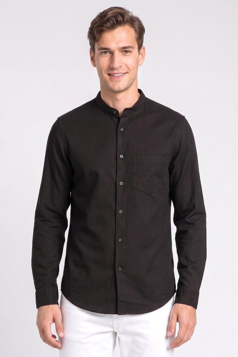 Men Regular Fit Long Sleeve Solid Casual Shirt, Black