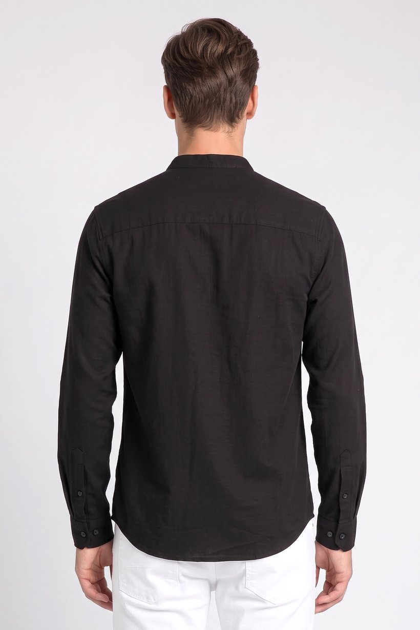 Men Regular Fit Long Sleeve Solid Casual Shirt, Black
