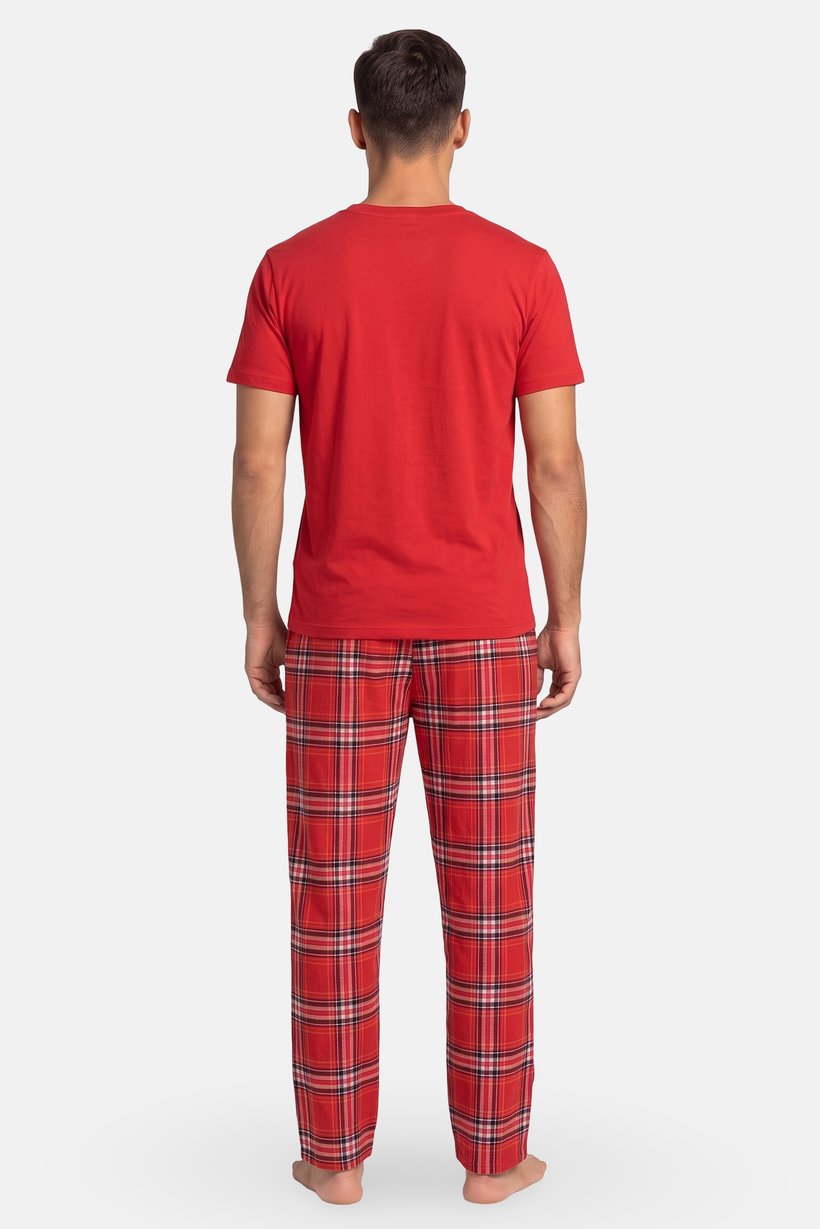 Men 2 Pieces Graphic Print T-Shirt And Pants Pyjama Set, Red