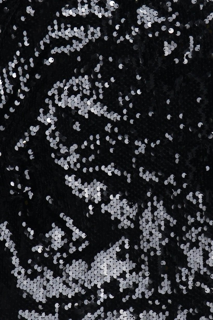 Women Asymmetrical Neck Sequins One Shoulder Sleeve Top, Black
