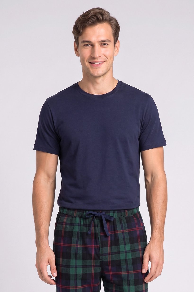 Men 2 Pieces Plain Shortsleeve T-Shirt And Pants Pajama Set, Multicolor