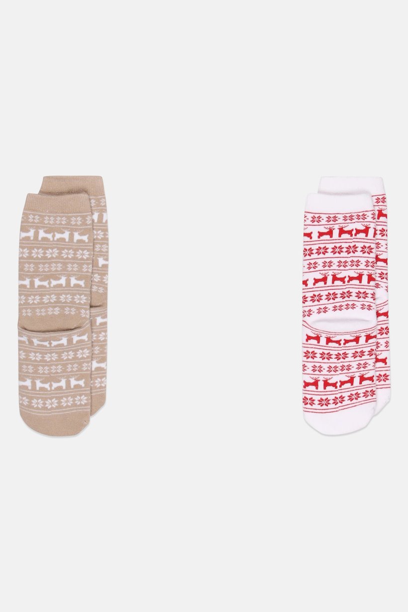 Kids Girl 2 Pairs Allover Print Crew Socks, Multicolor