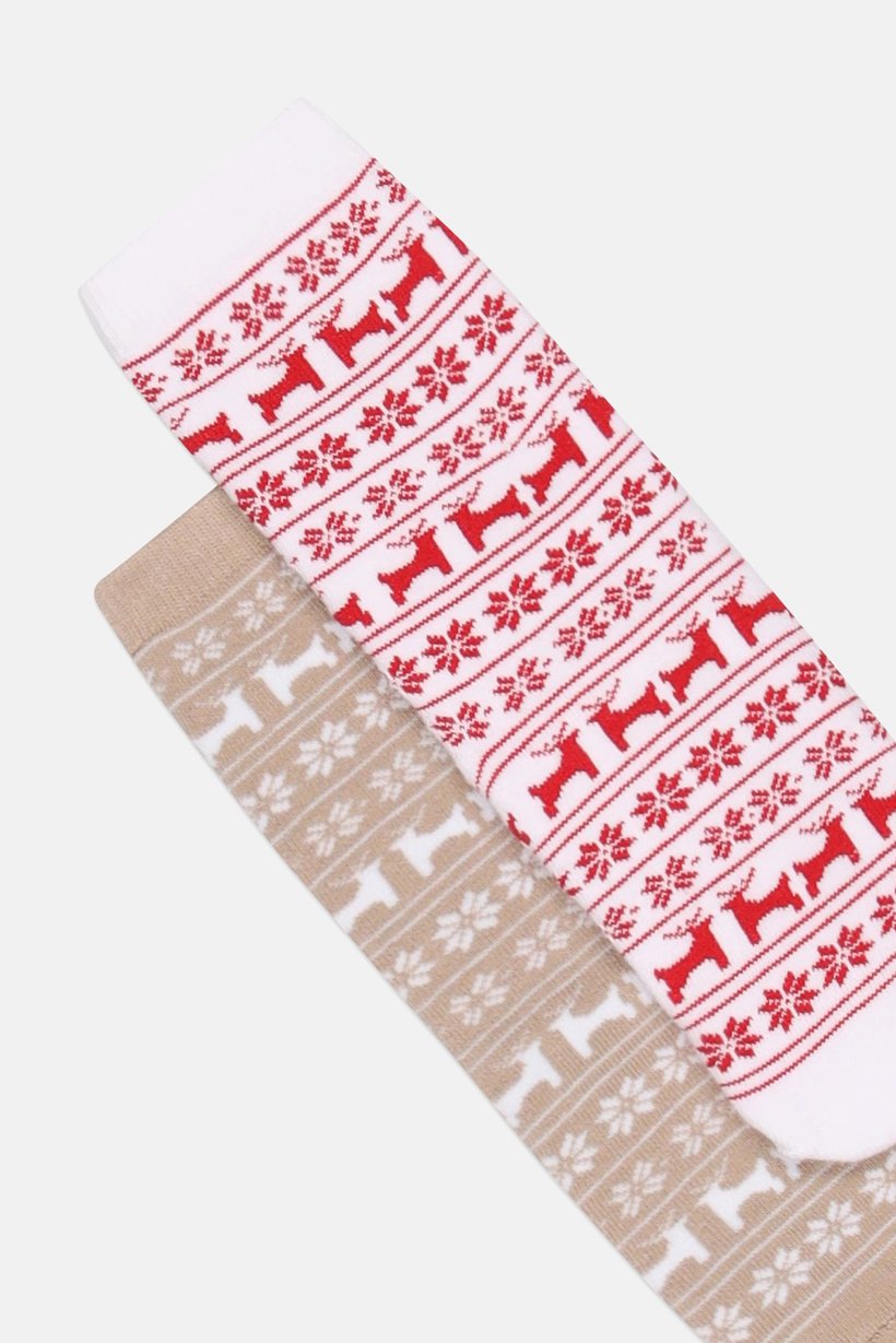 Kids Girl 2 Pairs Allover Print Crew Socks, Multicolor