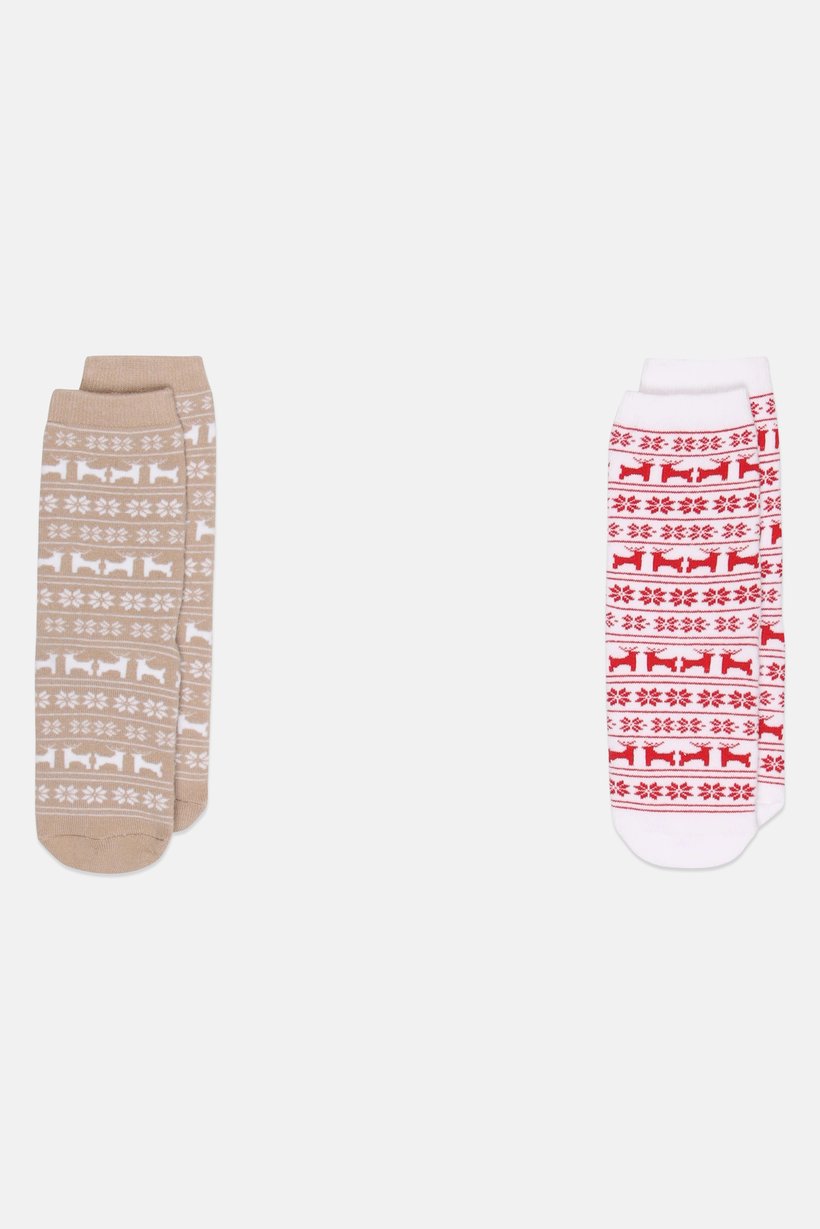 Kids Girl 2 Pairs Allover Print Crew Socks, Multicolor