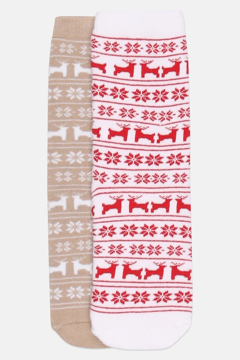 Kids Girl 2 Pairs Allover Print Crew Socks, Multicolor
