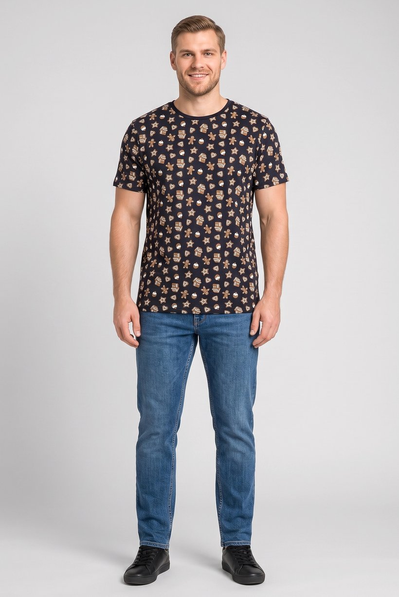 Men Crew Neck Short Sleeve Allover Print T-Shirt, Multicolor