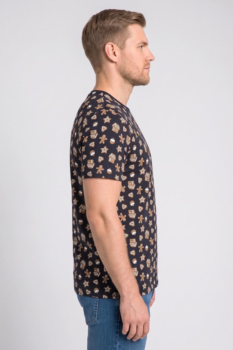 Men Crew Neck Short Sleeve Allover Print T-Shirt, Multicolor