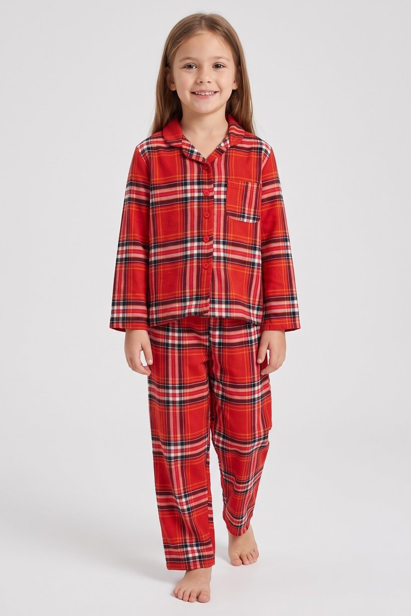 Kids Girl 2 Pieces Plaid Print Top And Pants Sleepwear Set, Multicolor