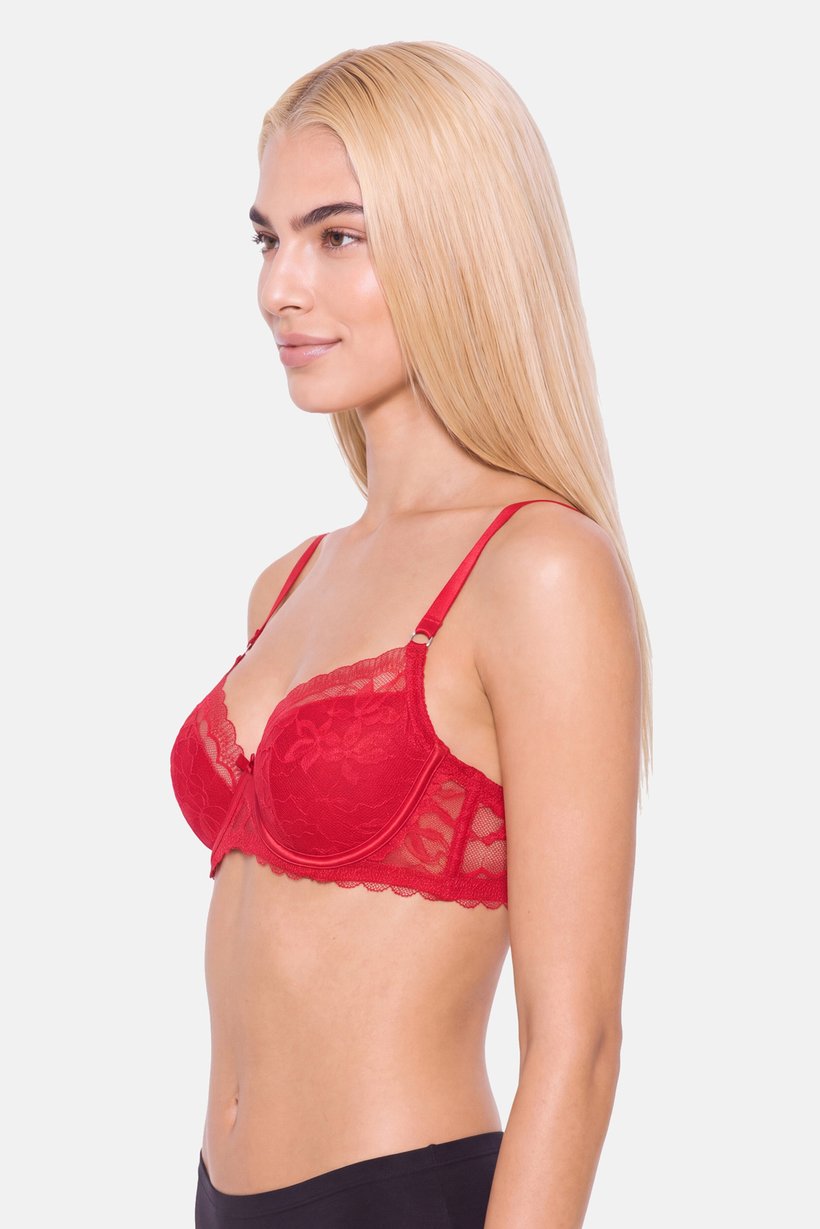 Women Lightly Padded Underwired Bra, Red