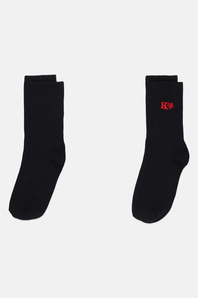 Men 2 Pairs Embroidered Crew Socks, Black