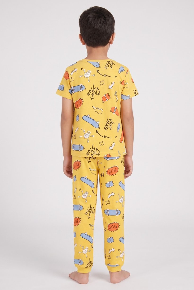 Kids Boy 2 Pieces Graphic Print Top And Pants Sleepwear Set, Multicolor