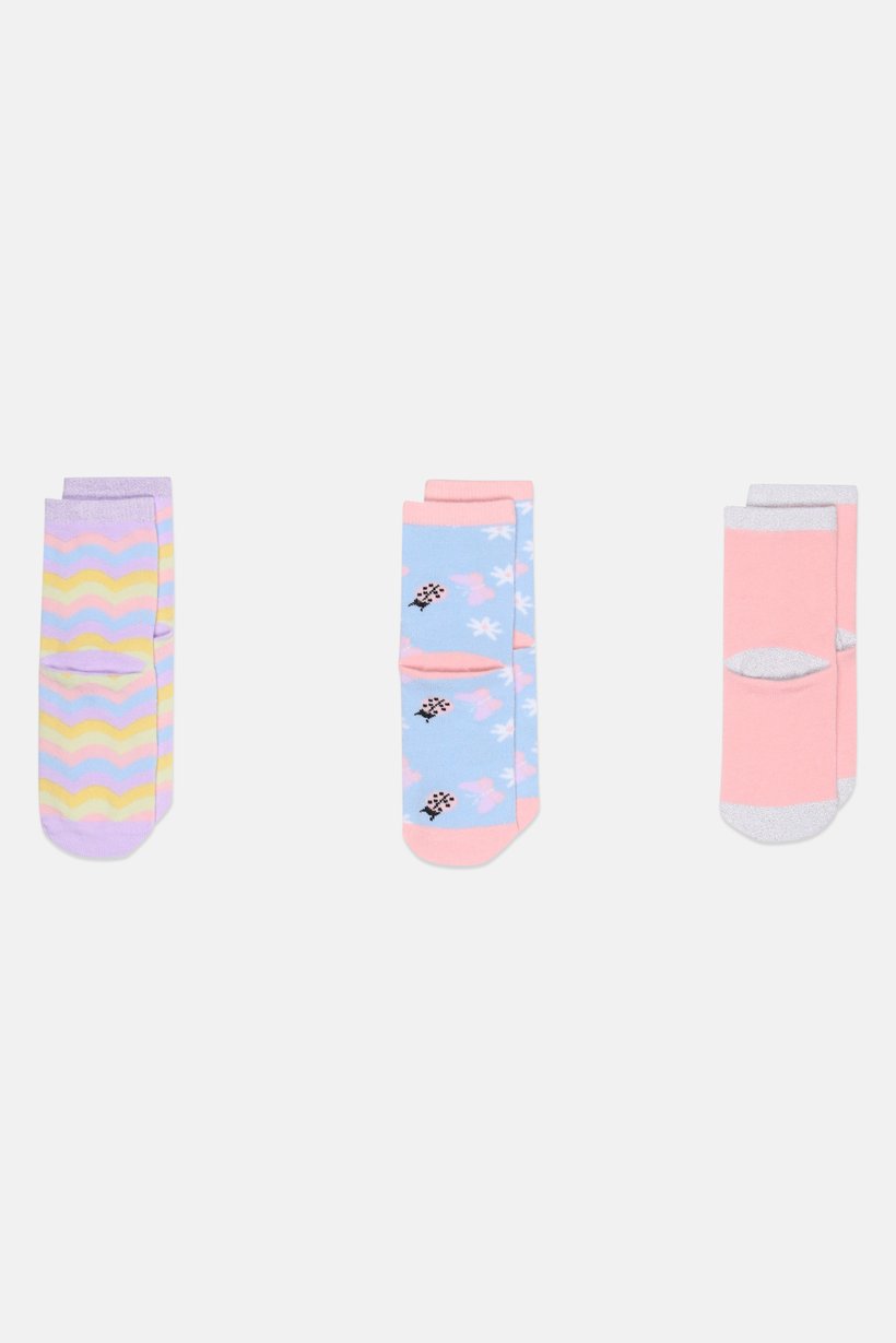 Toddlers Girl 3 Pairs Allover Print Crew Socks, Multicolor