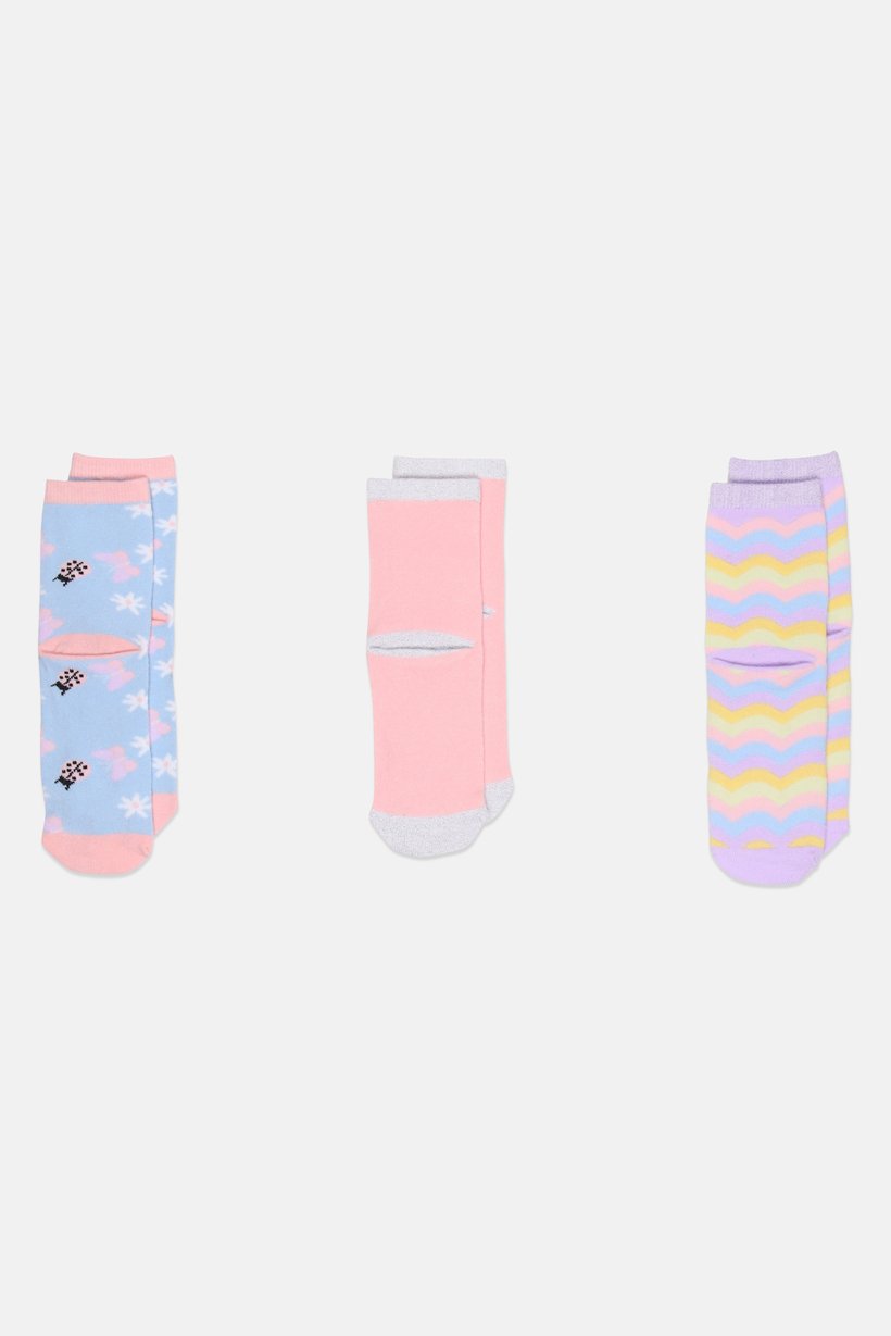 Kids Girl 3 Pairs Allover Print Crew Socks, Multicolor