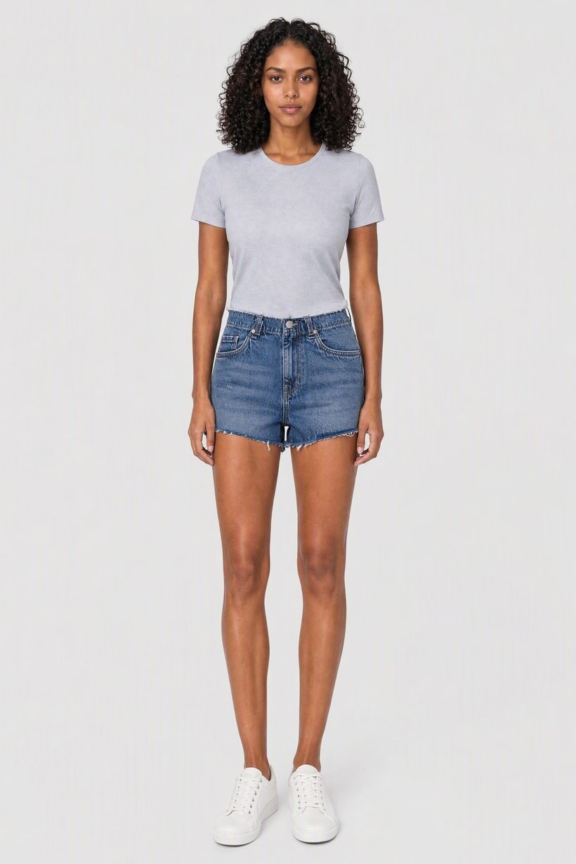 Women Washed Denim Shorts, Blue
