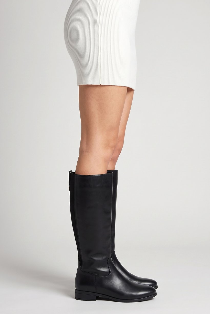 Women Wicoenitall Side Zipper Knee-Length Boots, Black