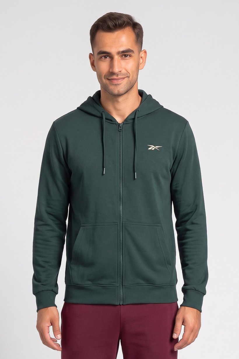 Men Sportswear Fit Long Sleeve Outdoor Hoodie, Dark Green