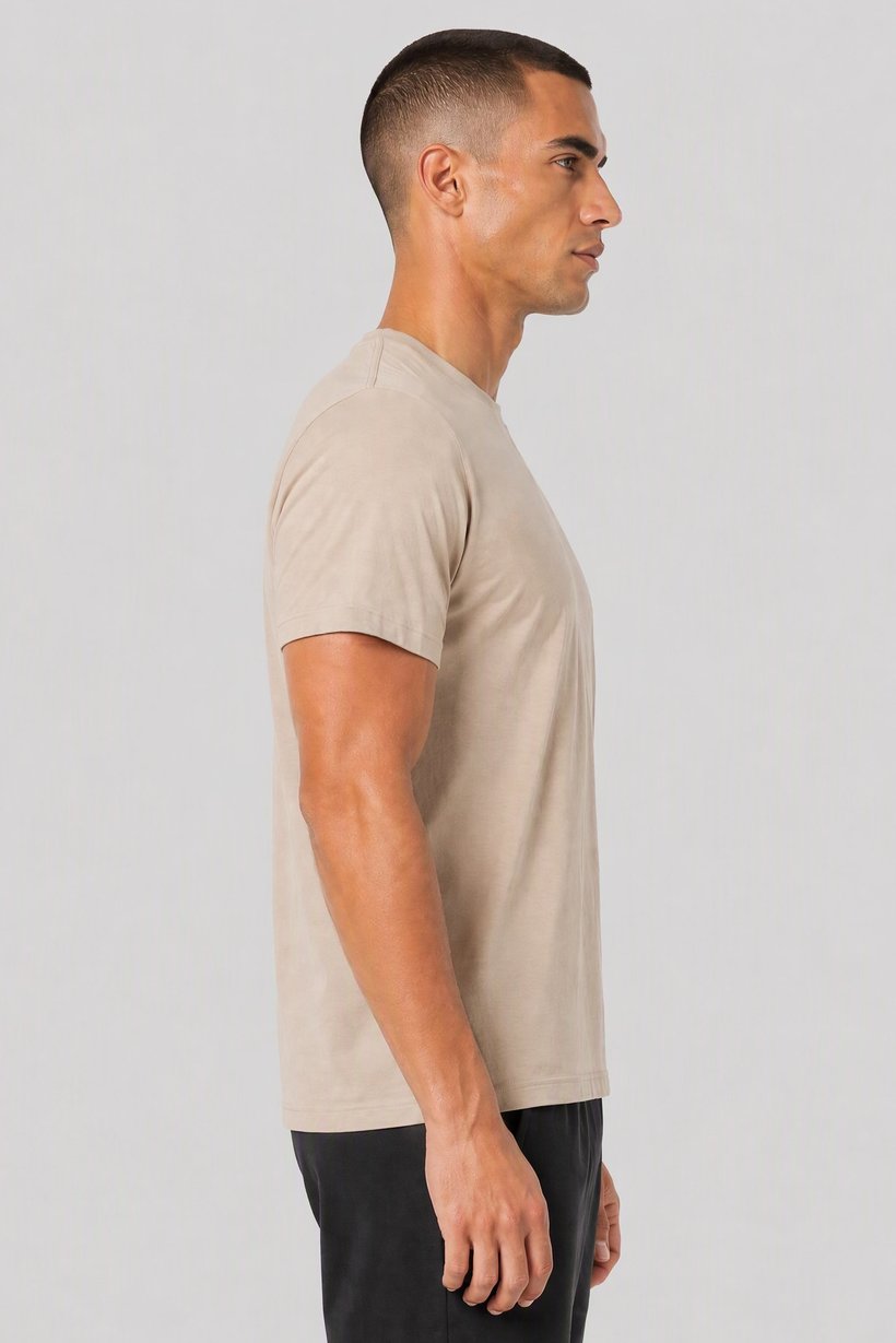 Men Sportswear Fit Short Sleeve Outdoor T-Shirt, Beige