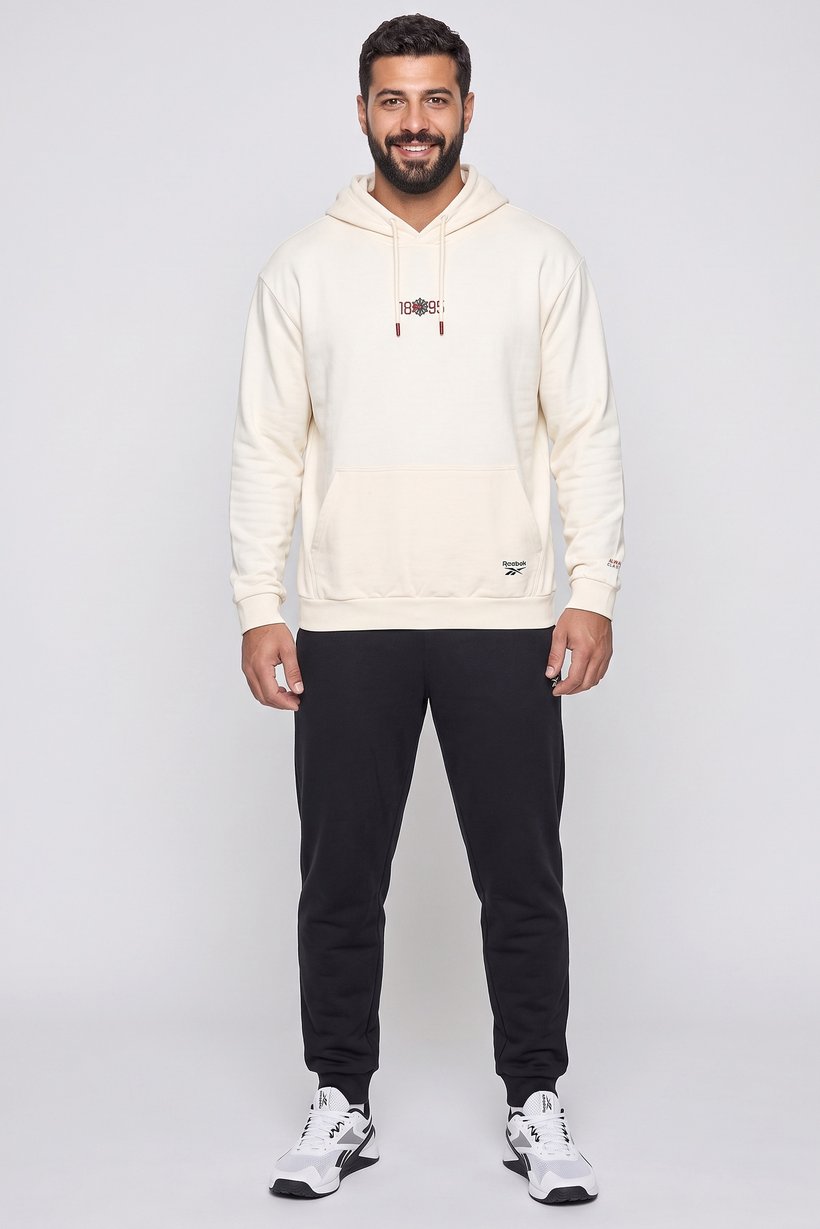 Men Sportswear Fit Long Sleeve Outdoor Hoodie, Light Beige