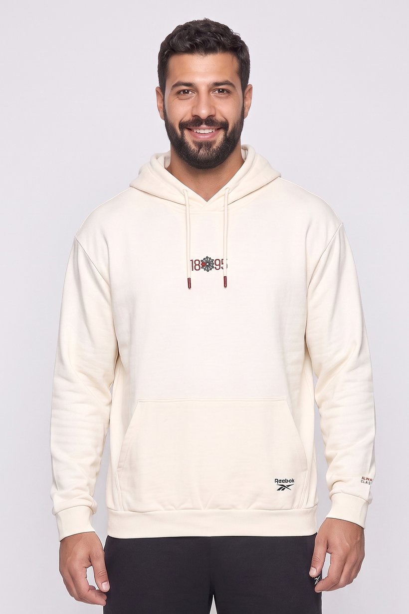 Men Sportswear Fit Long Sleeve Outdoor Hoodie, Light Beige
